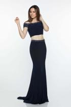 Milano Formals - E2317 Two Piece Bejeweled Off Shoulder Fitted Gown