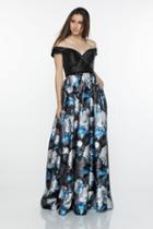 Milano Formals - E2436 Off-shoulder Floral Print A-line Gown