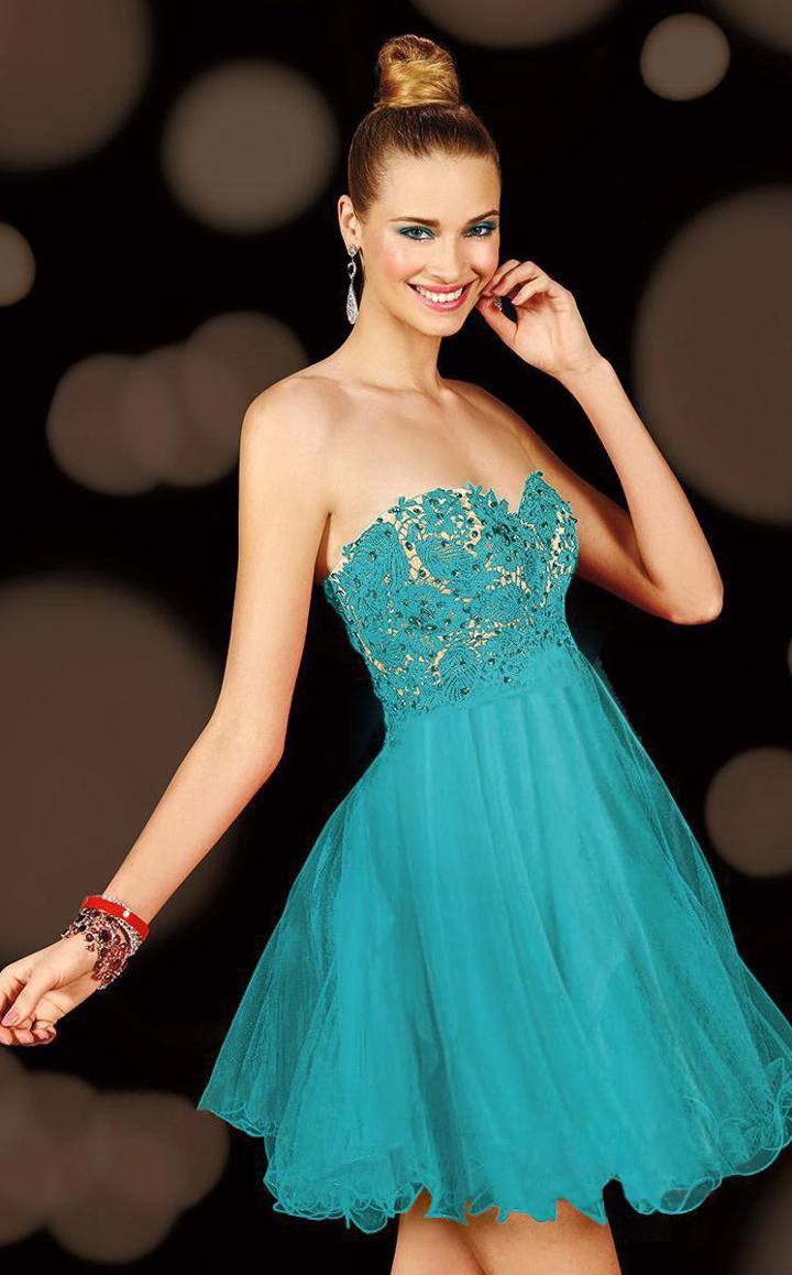 Alyce Paris - 3601 Strapless Floral Cocktail Dress With Lace Up Back