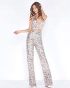 Cassandra Stone - 4563a Sequined Halter Neck Jumpsuit