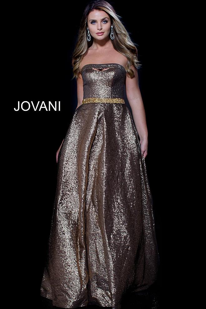 Jovani - 54816 Straight Strapless Shimmering Brocade Ballgown