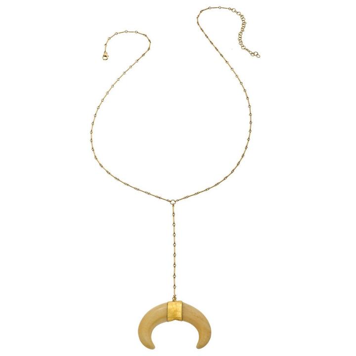 Heather Hawkins - Bar Chain Y Necklace - White Double Horn