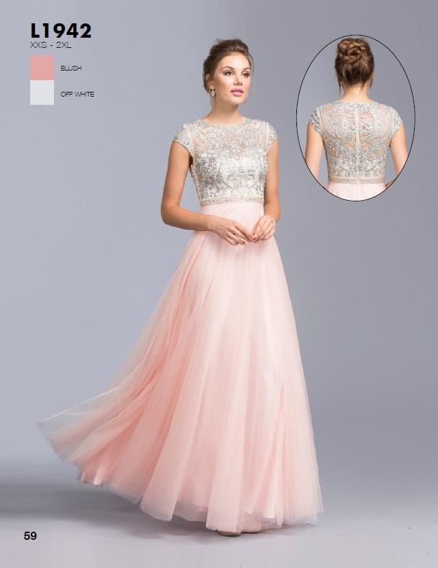 Aspeed - L1942 Embellished Cap Sleeve A-line Prom Dress