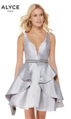 Alyce Paris - 3765 Plunging V-neck Flounce Accented A-line Dress