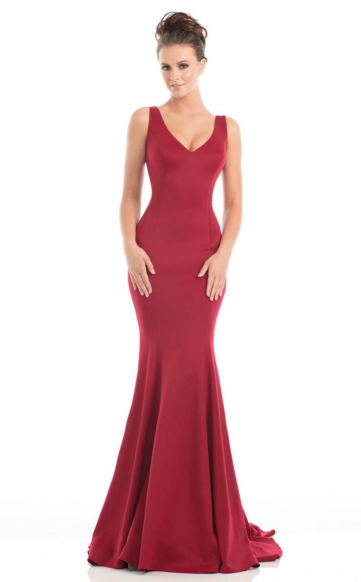 Johnathan Kayne - 7047 V-neck Jersey Mermaid Dress