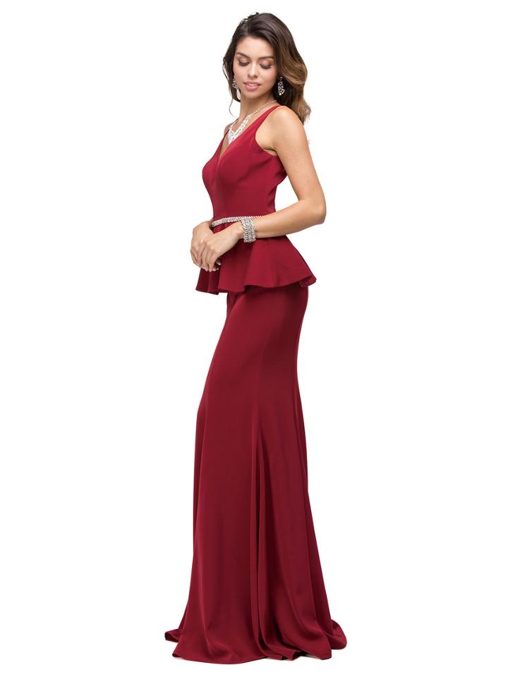 Dancing Queen - Sleeveless V Neck Peplum Evening Gown