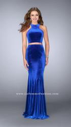 La Femme - Graceful High Neck Two-piece Velvet Dress 24599