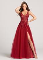 Ellie Wilde - Ew118139 Plunging V-neck High Slit Tulle Gown