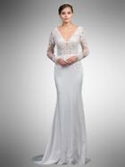 Dancing Queen - 52 Beaded Lace Long Sleeve V-neck Sheath Dress