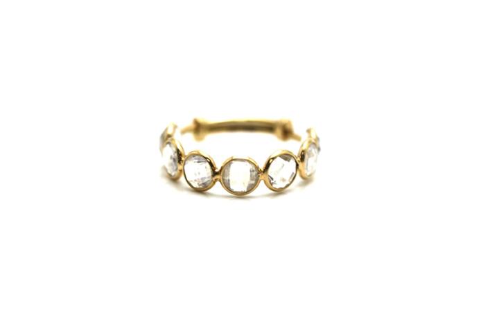 Tresor Collection - Rainbow Moonstone Stackable Ring Bands With Adjustable Shank In 18k Yellow Gold