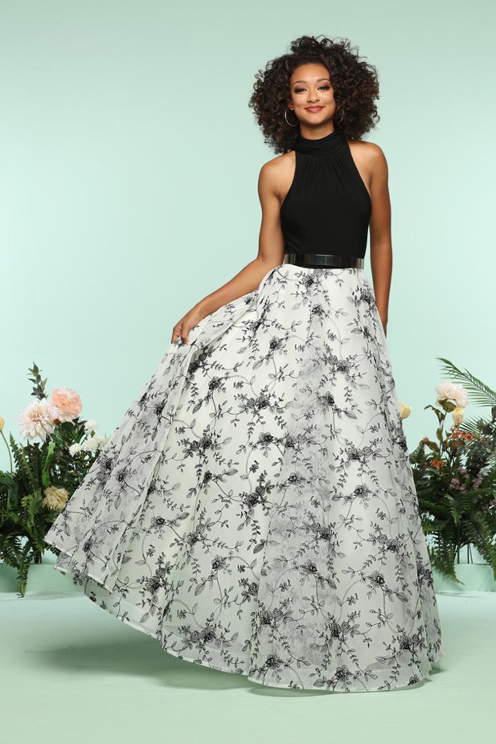 Zoey Grey - 31180 Solid High Neck Floral Print A-line Gown