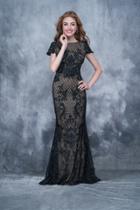 Nina Canacci - 8150 Short Sleeve Embroidered Illusion Evening Gown
