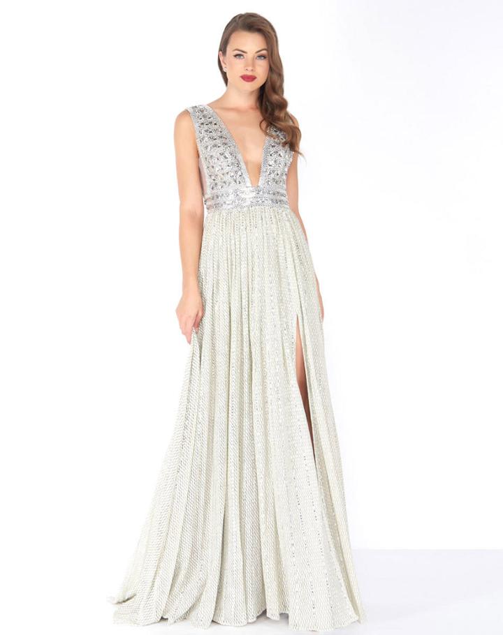 Mac Duggal - 50458r Shimmering Plunging Chiffon Evening Dress