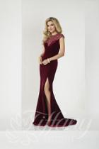 Tiffany Designs - 46119 Beaded Fitted Evening Dress With Slit