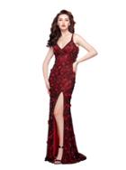 Primavera Couture - 3068 Sleeveless Deep V-neck Floral Trumpet Gown