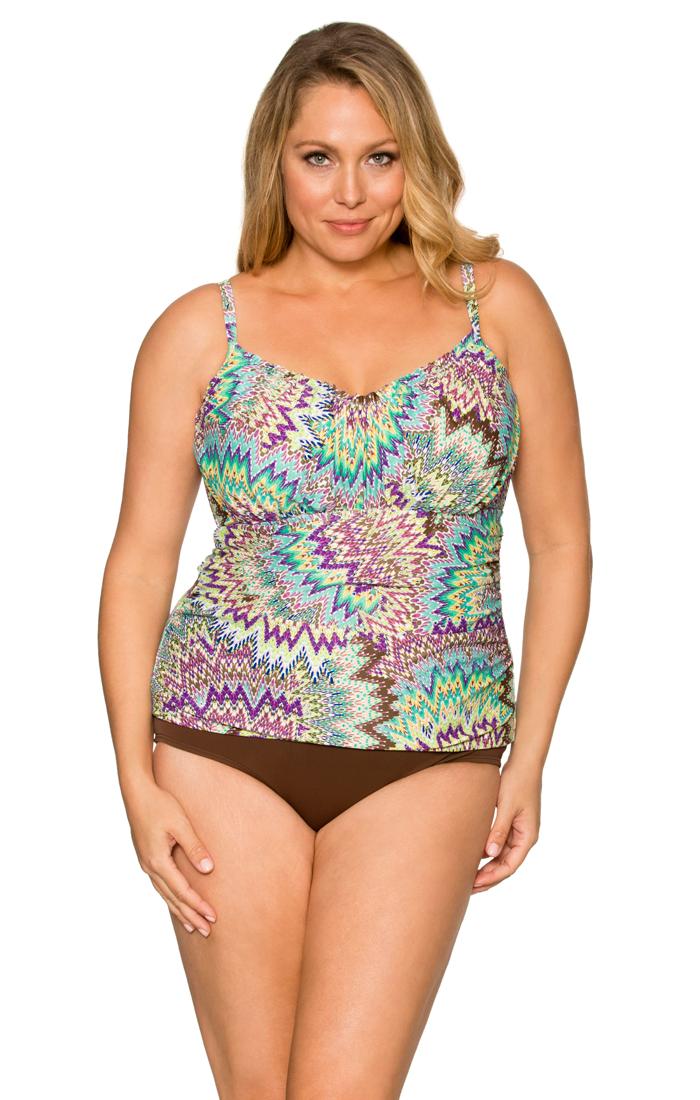 Curve Swimwear Sunburst 398e/f Sweetheart Shirred Tankini W/ U/w/foam Top