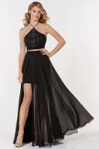 Alyce Paris - 1150 Sequined Two Piece Chiffon Slit Overskirt Gown
