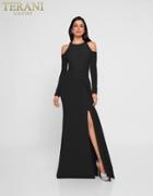 Terani Couture - 1813b5187 Long Sleeve Cutaway Shoulder Sheath Gown