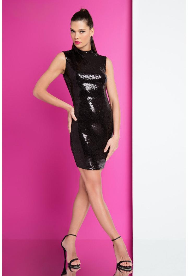 Terani Evening - 1722h4051 Sequined High Neck Sheath Dress