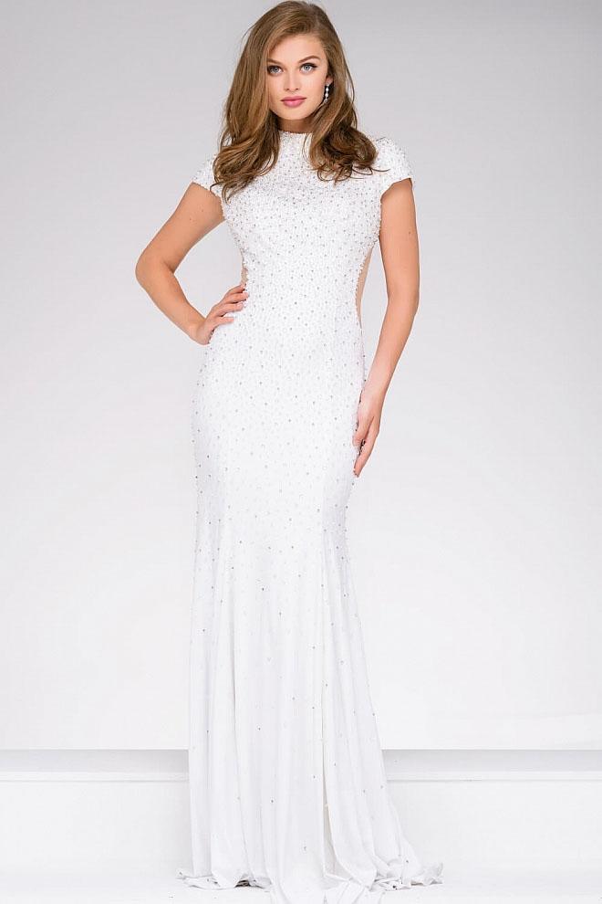 Jovani - 41020 Embellished High Neck Jersey Sheath Dress