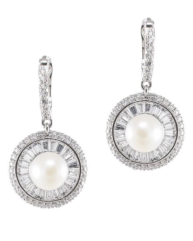Cz By Kenneth Jay Lane - Dazzling Freshwater Pearl Drop Earrings