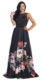 May Queen - Rq7399 Sleeveless Floral Print Satin Gown