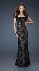 La Femme - Strapless Long Gown With Beaded Floral Appliques 17752