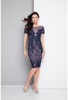 Terani Evening - Illusion Short Sleeve Beaded Lace Cocktail Dress 1622c1327