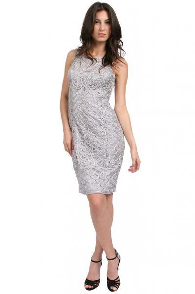 Sue Wong - Short Illusion Strap Dress In Platinum Cocktail Dress