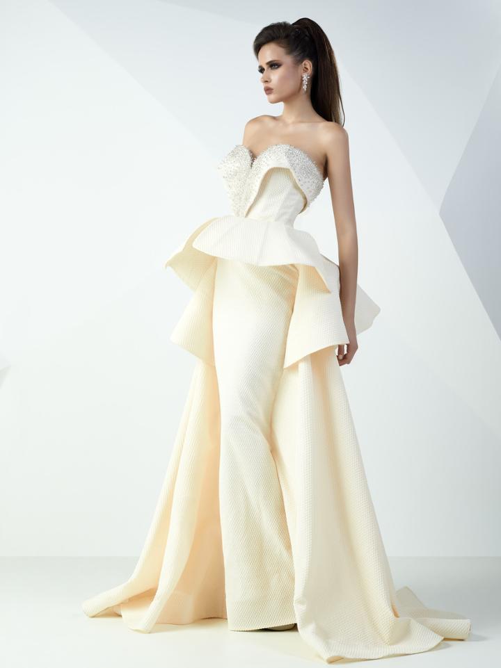 Mnm Couture - Strapless Structured Peplum Evening Gown G0726