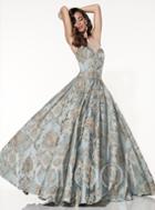 Panoply - Illusion Haltered Neck Brocade A-line Dress 44307