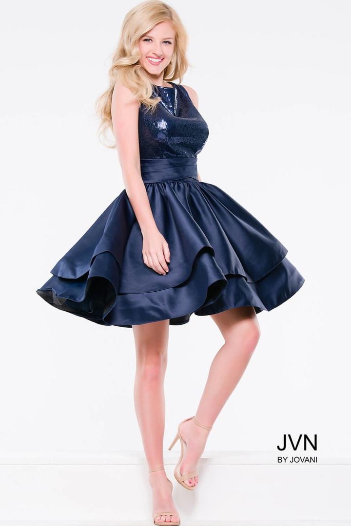 Jovani - Short Dress With Tiered Skirt Jvn37597