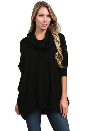 Minnie Rose Oversized Turtleneck Pullover In Black