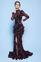 Mnm Couture - N0233 Multi-colored Lace Applique Dress With Train