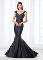 Cameron Blake - 118661 Cap Sleeve Pleated Stretch Satin Mermaid Gown