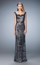 La Femme - 22445 Sequined Cap Sleeves Sheath Evening Gown