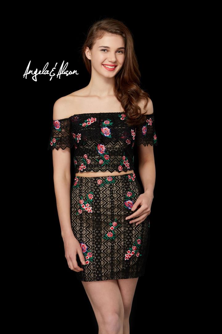 Angela And Alison - 72027 Two Piece Floral Lace Embroidered Dress
