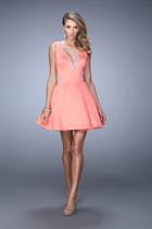 La Femme - 22009 Embellished V-neck Satin A-line Dress