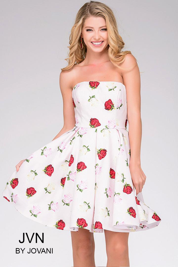 Jovani - Jvn42902 Strapless Floral Print Cocktail Dress