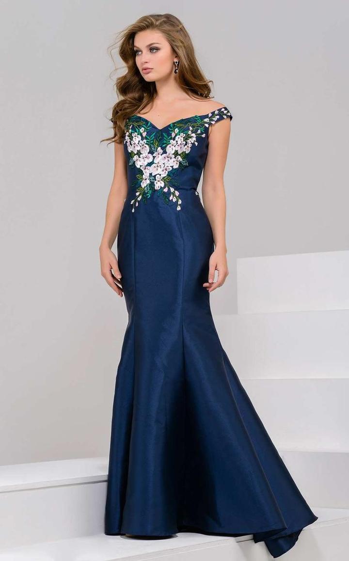 Jovani - 47815 Floral Embroidered Off Shoulder Evening Gown