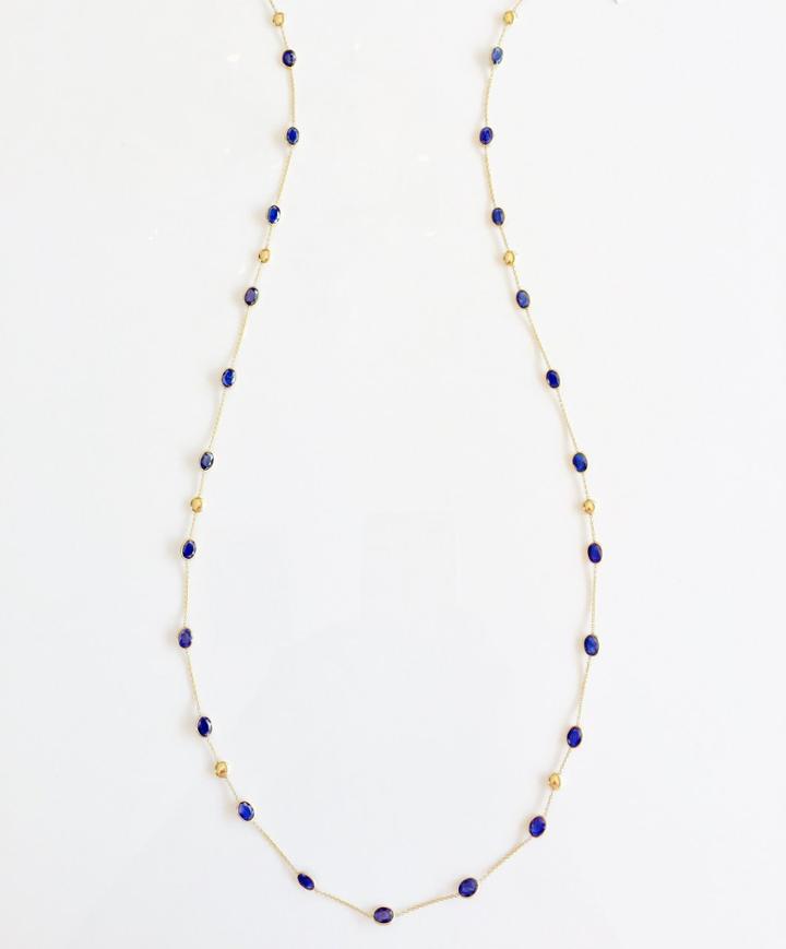 Tresor Collection - Blue Sapphire Long Station Necklace In 19k Yg