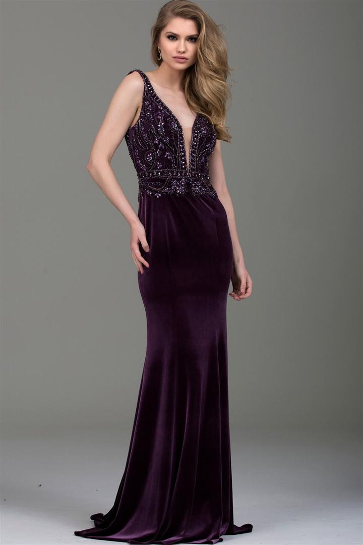 Jovani - 53399 Embellished Plunging V-neck Sheath Dress