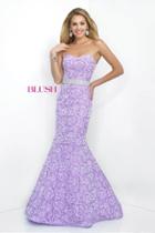 Blush - Floral Printed Sweetheart Brocatelle Mermaid Gown 11068