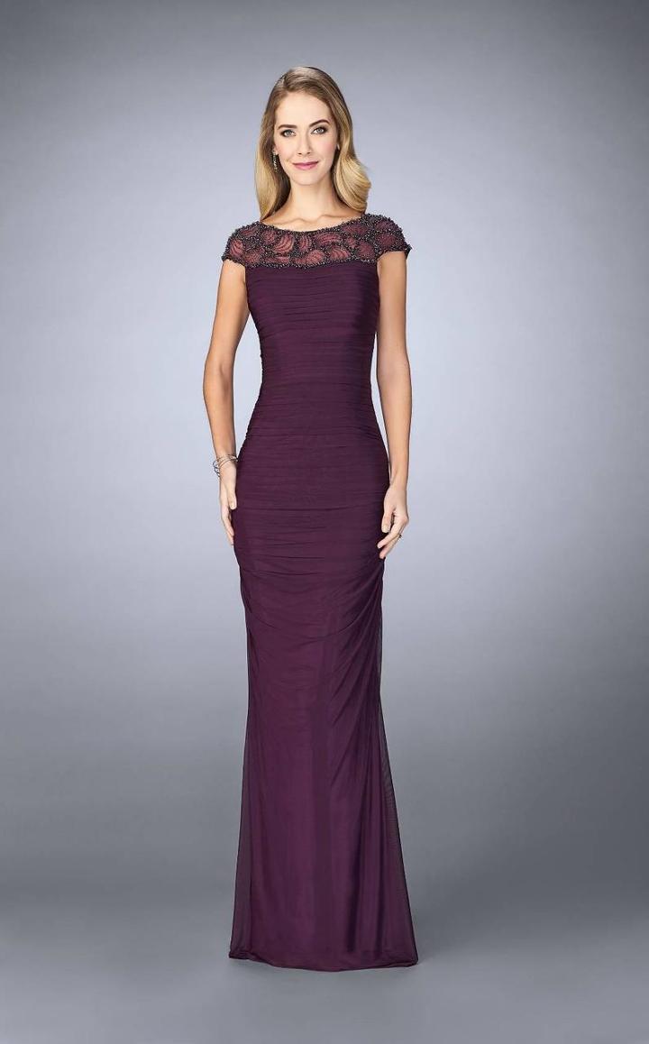 La Femme - 23215 Beaded Illusion Bateau Jersey Dress