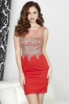 Tiffany Homecoming - 27035 Gold Embroidered Illusion Jersey Dress
