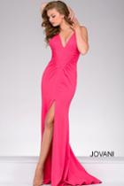 Jovani - Long V Neck High Slit Prom Dress 42038