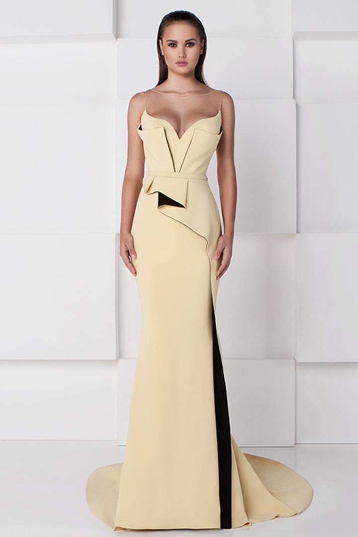 Saiid Kobeisy - Asymmetrical Peplum Illusion Gown 2758