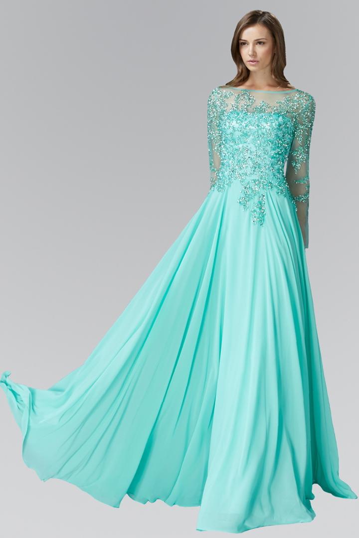 Elizabeth K - Sequined Bateau Neck A-line Chiffon Gown Gl2096