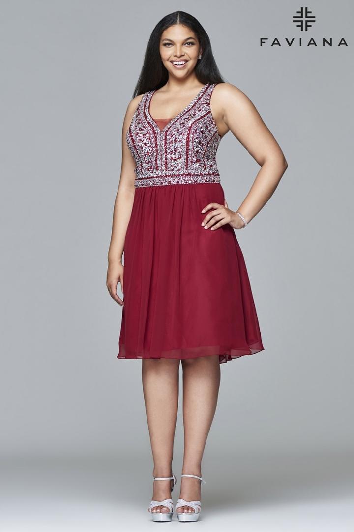 Faviana - 9409 Chiffon V-neck Evening Dress With Beaded Bodice