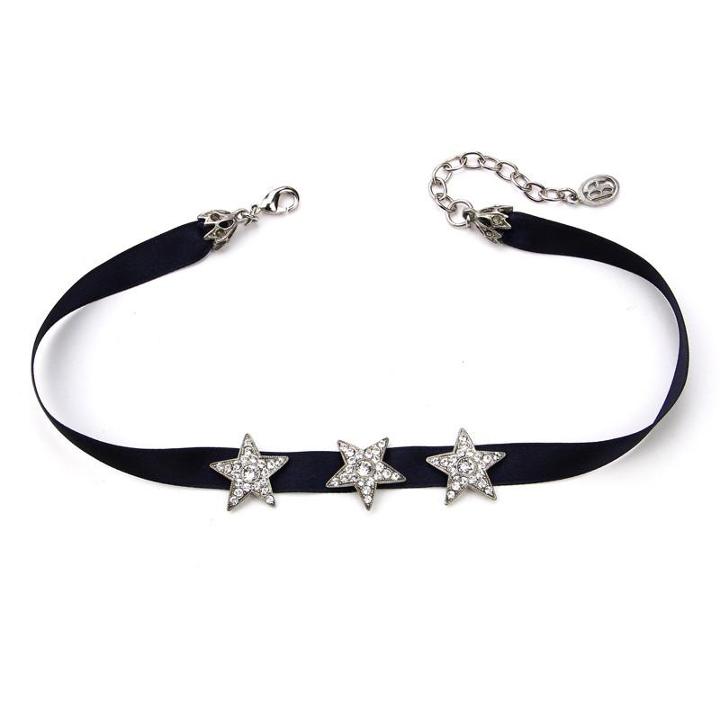 Ben-amun - Rock Star Crystal Navy Satin Ribbon Choker Necklace